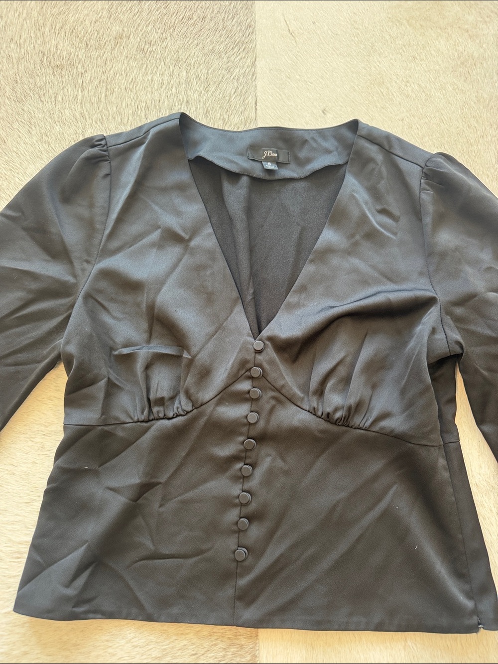 J. Crew Black V-Neck Button-Down Satin Blouse Sz 6